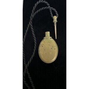 Antique Brass Etched 2.5" Pendant Perfume Bottle Oval Black Cord Necklace